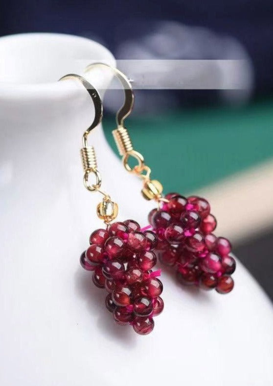 Beautiful Purple Sterling Silver Overgild Crystal Grape Drop Earrings