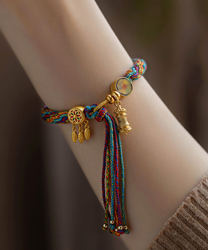 Beautiful Rainbow Alloy Floral Tassel Chain Bracelet - Omychic
