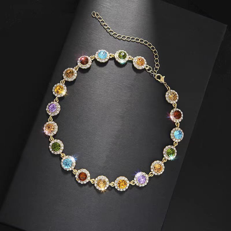 Beautiful Rainbow Alloy Zircon Tassel Collar Necklace