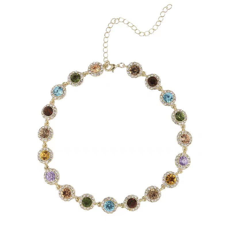 Beautiful Rainbow Alloy Zircon Tassel Collar Necklace