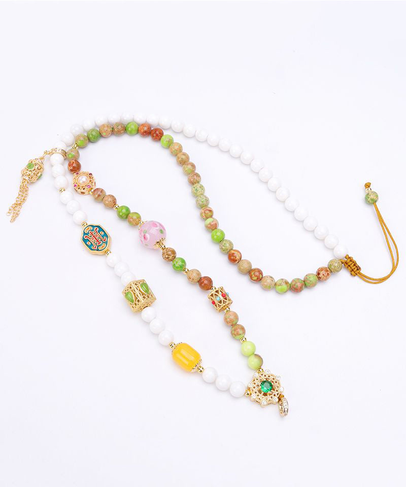 Beautiful Rainbow Chalcedony Beeswax Crystal Beading Pendant Necklace