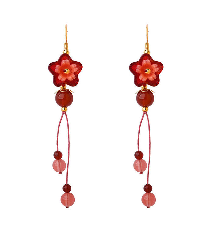 Beautiful Red Flower Crystal Wedding Drop Earrings