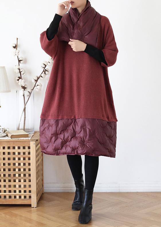 Beautiful Red Half Sleeve Wool Knit Sweater Dress - Omychic