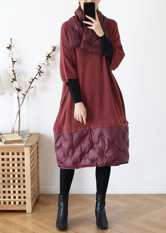 Beautiful Red Half Sleeve Wool Knit Sweater Dress - Omychic