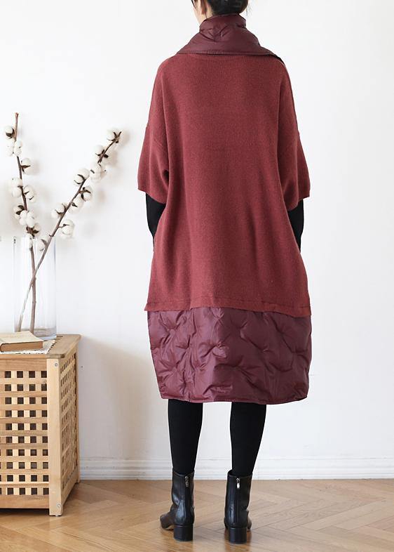 Beautiful Red Half Sleeve Wool Knit Sweater Dress - Omychic