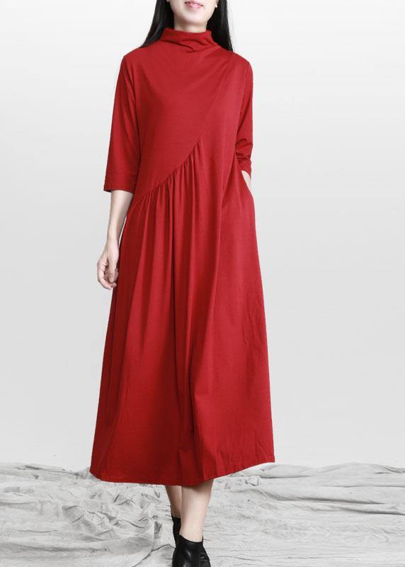 Beautiful Red Stand Cinched asymmetrical design Maxi Dresses Fall - Omychic
