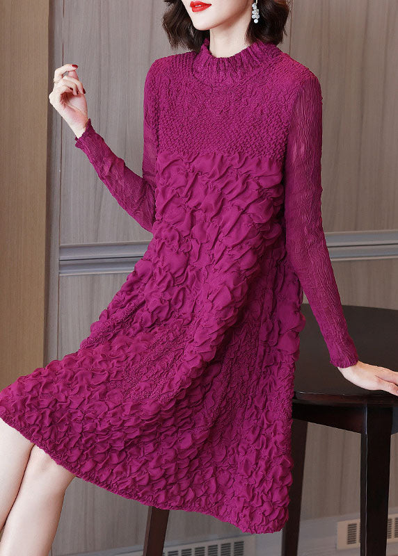 Beautiful Rose O-Neck Embroideried Long A Line Dresses Long Sleeve