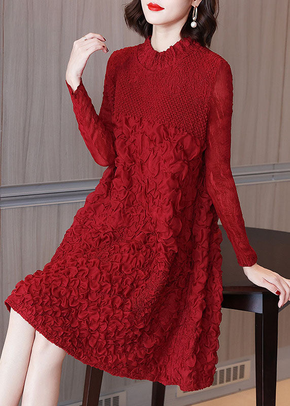 Beautiful Rose O-Neck Embroideried Long A Line Dresses Long Sleeve