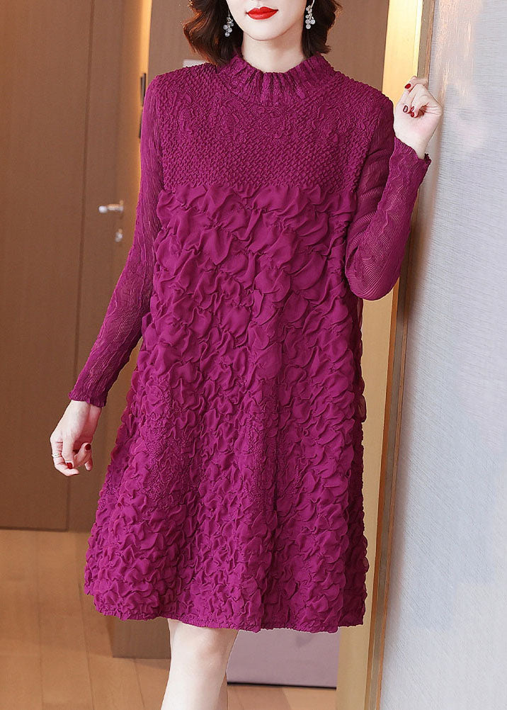 Beautiful Rose O-Neck Embroideried Long A Line Dresses Long Sleeve