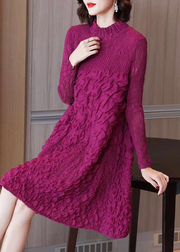 Beautiful Rose O-Neck Embroideried Long A Line Dresses Long Sleeve