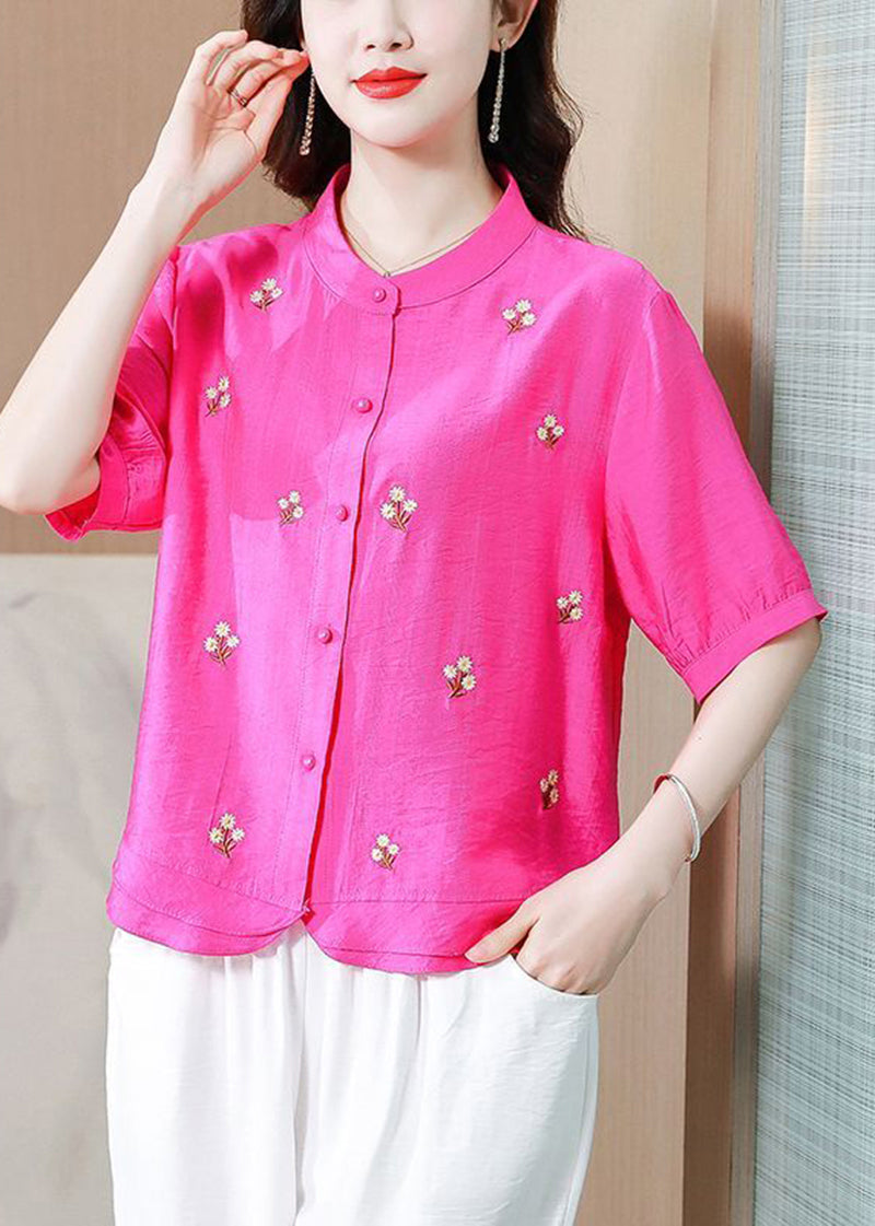 Beautiful Rose Oversized Embroideried Linen Top Half Sleeve