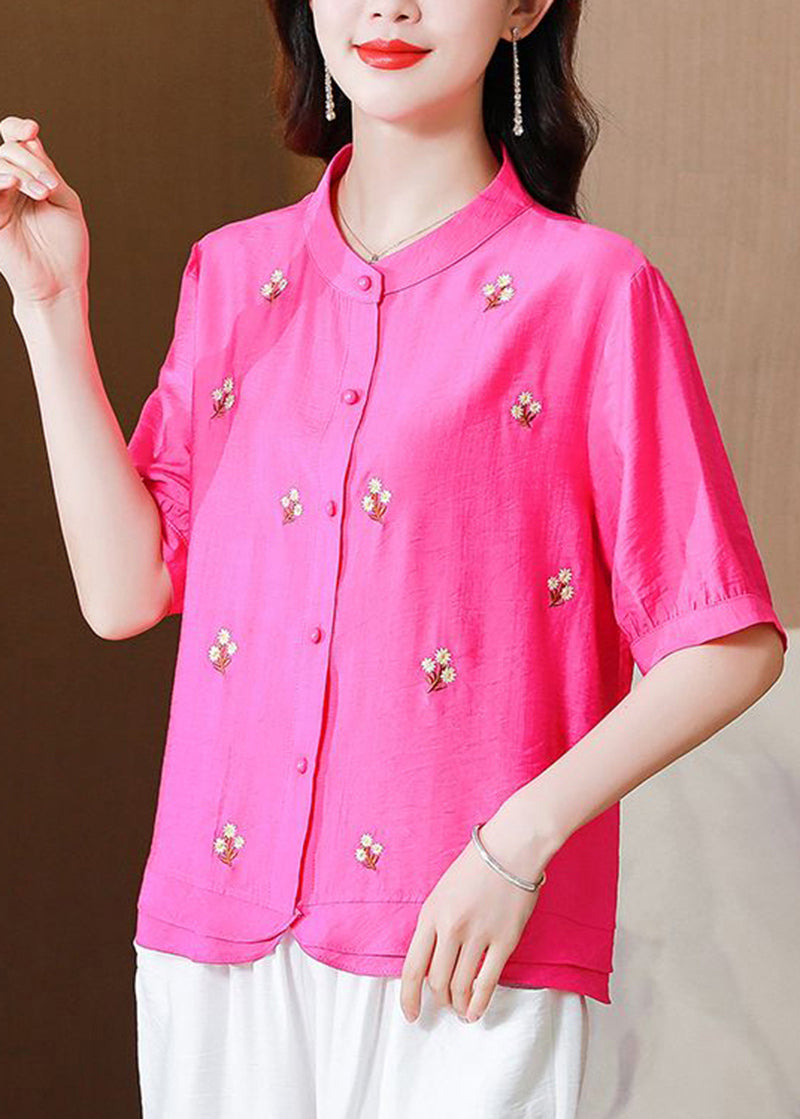 Beautiful Rose Oversized Embroideried Linen Top Half Sleeve