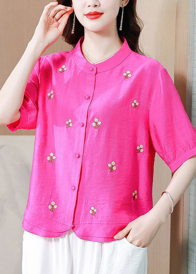 Beautiful Rose Oversized Embroideried Linen Top Half Sleeve