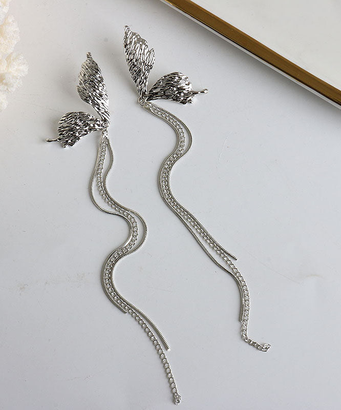 Beautiful Silk Copper Alloy Butterfly Tassel Drop Earrings