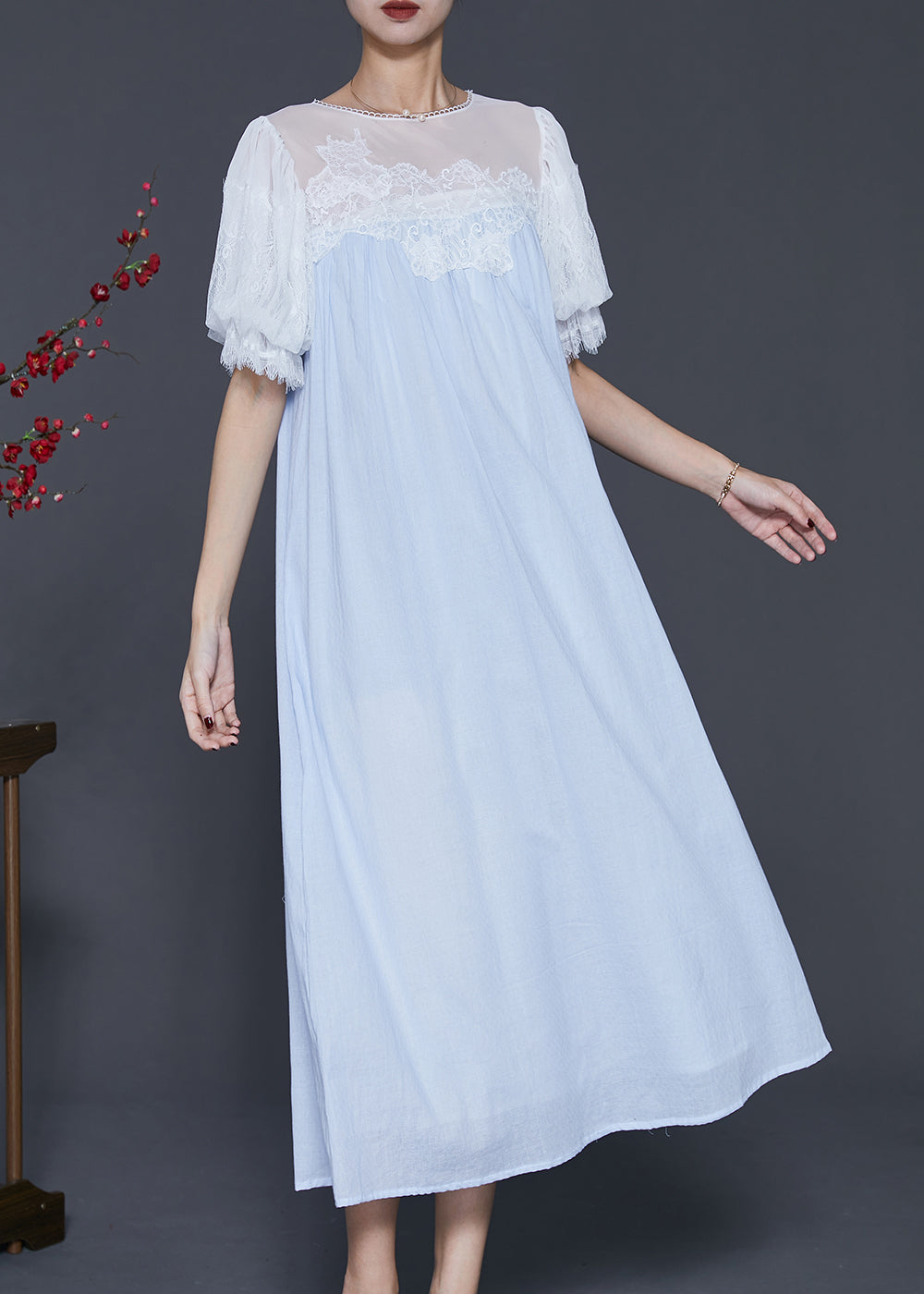 Beautiful Sky Blue Embroidered Patchwork Chiffon Vacation Dresses Summer