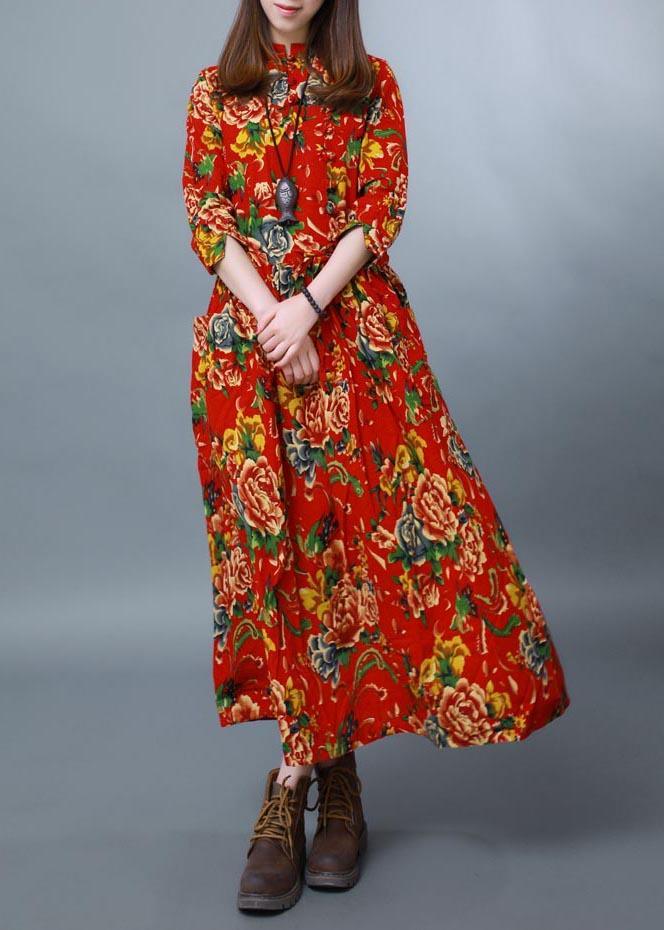 Beautiful Stand Collar Half Sleeve Spring Wardrobes Fashion Ideas Red peony Dresses - Omychic
