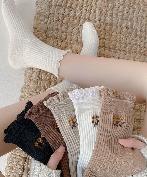 Beautiful The Sunflowers Embroideried Cotton Mid Calf Socks