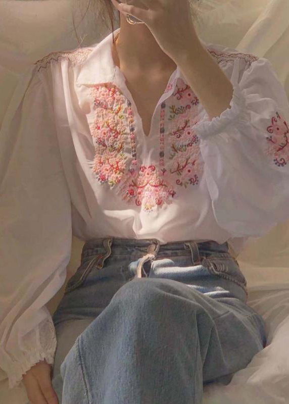 Beautiful White Embroideried Patchwork Chiffon Shirt Fall