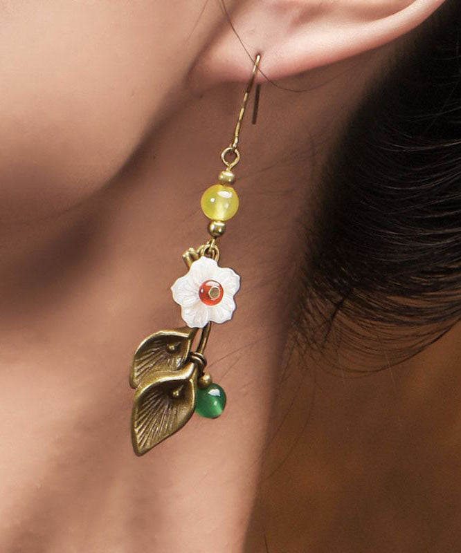 Beautiful White Shell Flower Fine Agate Copper Drop Earrings
