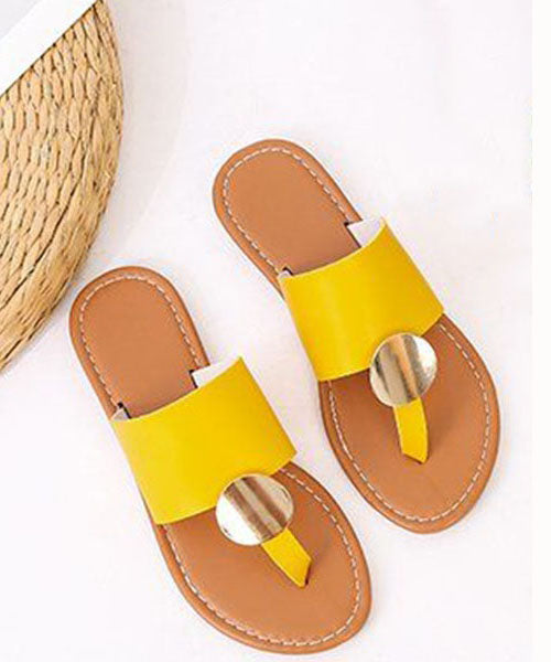 Beautiful Yellow Faux Leather Flip Flops Sandals Splicing Sequined