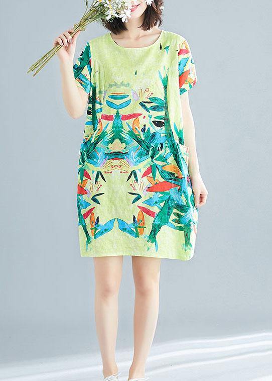 Beautiful Yellow Retro Print Summer Robe Dresses Short Sleeve - Omychic