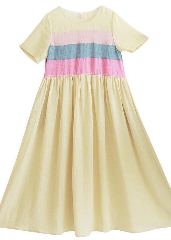 Beautiful Yellow Tunic Dress O Neck Patchwork Traveling Summer Dresses - Omychic