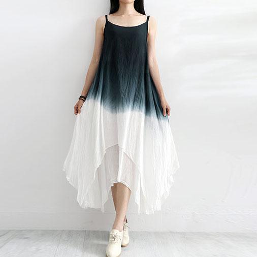 Beautiful asymmetric Gradient color linen dress Work Outfits black Dresses summer - Omychic