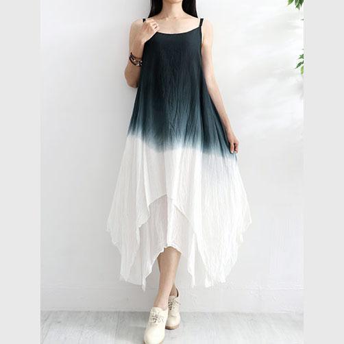 Beautiful asymmetric Gradient color linen dress Work Outfits black Dresses summer - Omychic