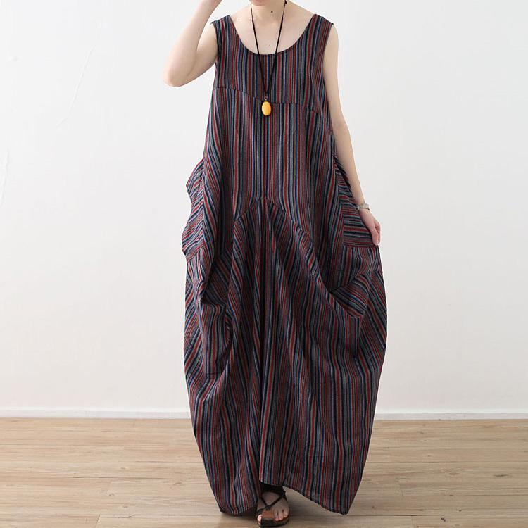Beautiful asymmetric cotton tunics for women 18th Century Inspiration red blue striped long Dresses - Omychic