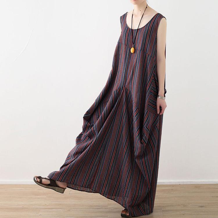 Beautiful asymmetric cotton tunics for women 18th Century Inspiration red blue striped long Dresses - Omychic