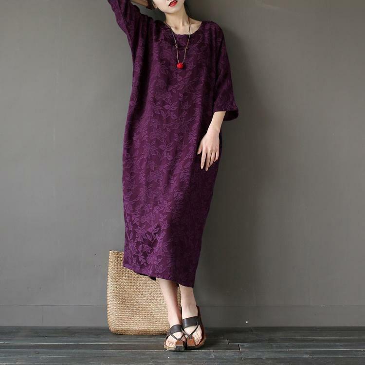 Beautiful back open cotton spring Tunics Inspiration purple Traveling Dresses - Omychic