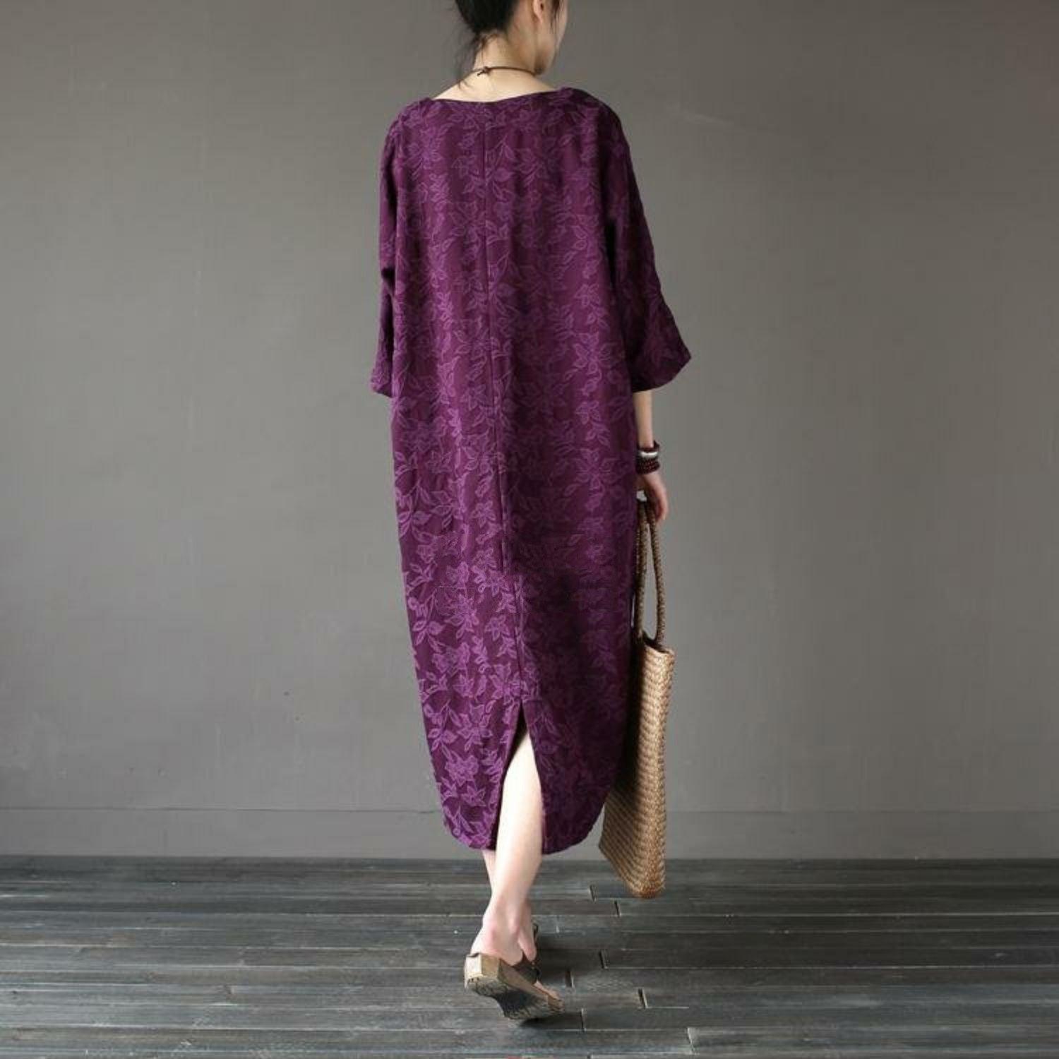 Beautiful back open cotton spring Tunics Inspiration purple Traveling Dresses - Omychic