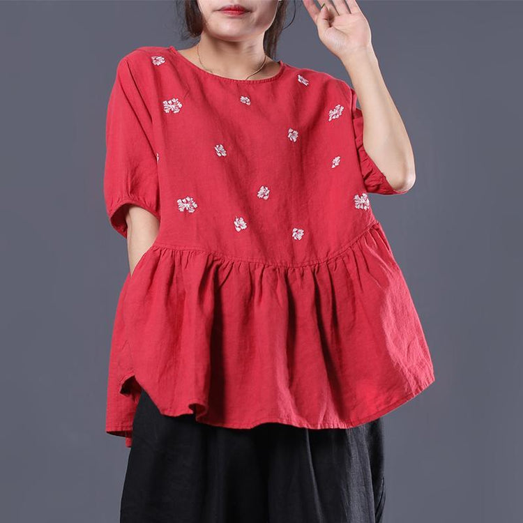 Beautiful embroidery cotton tunics for women Tunic Tops red top summer - Omychic