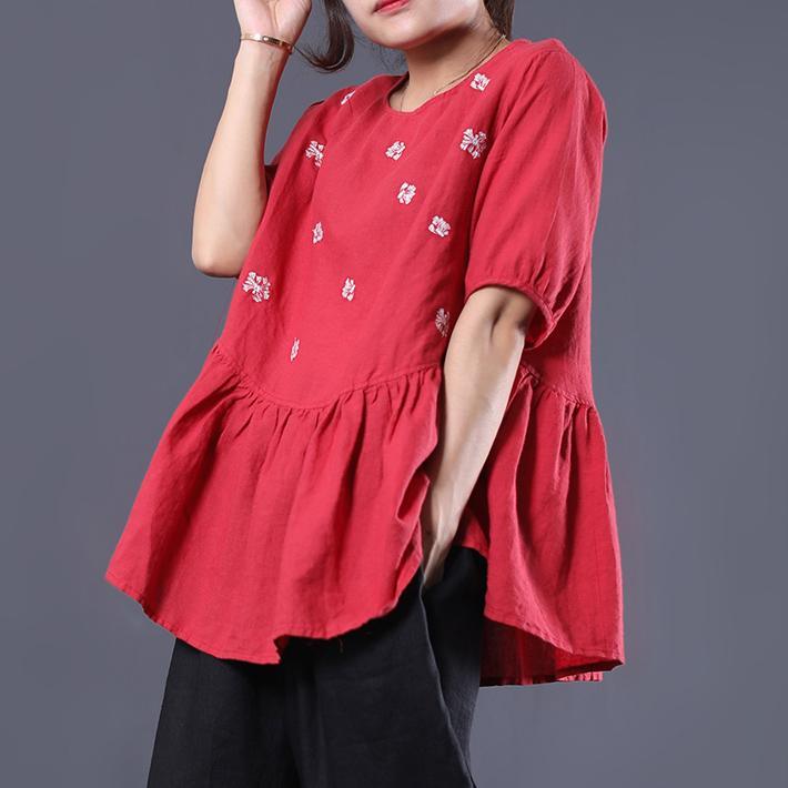 Beautiful embroidery cotton tunics for women Tunic Tops red top summer - Omychic