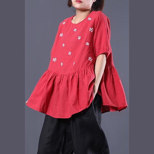 Beautiful embroidery cotton tunics for women Tunic Tops red top summer - Omychic