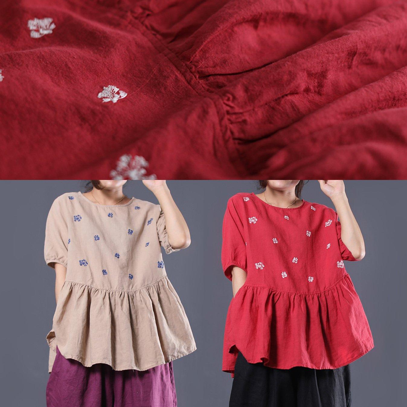 Beautiful embroidery cotton tunics for women Tunic Tops red top summer - Omychic