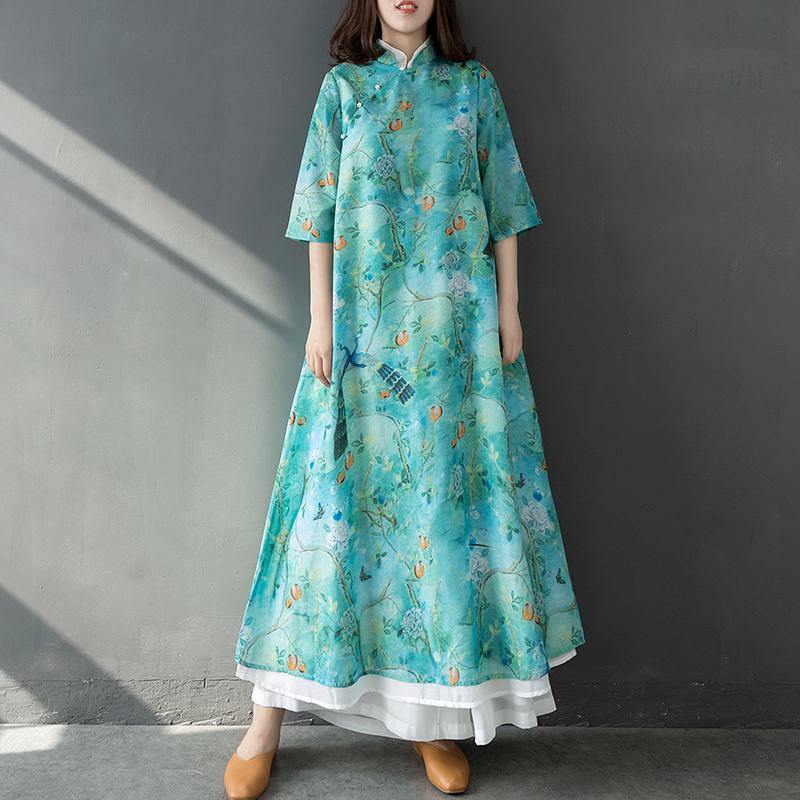 Beautiful false two piece linen dresses Fashion Ideas blue prints Dresses summer - Omychic