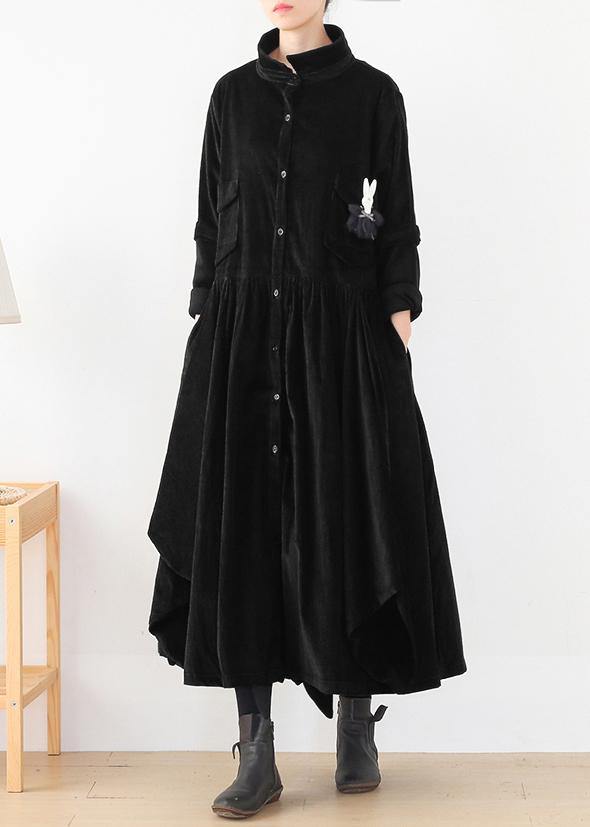 Beautiful false two pieces top quality polo collar coats women black loose outwears - Omychic