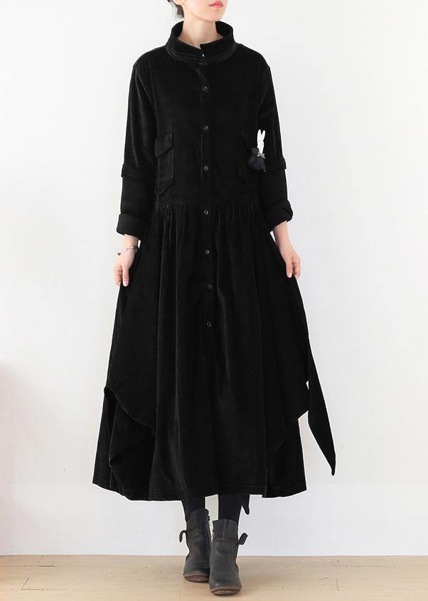 Beautiful false two pieces top quality polo collar coats women black loose outwears - Omychic