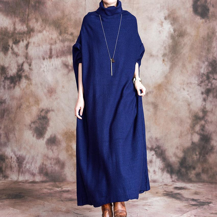 Beautiful high neck cotton long sleeve tunic dress Inspiration gray Maxi Dresses - Omychic
