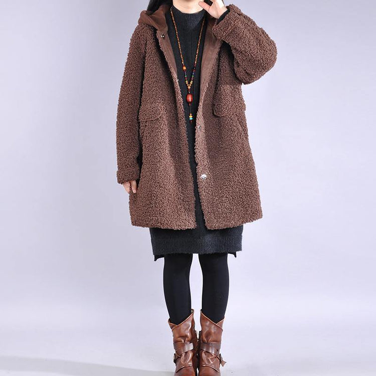 Beautiful hooded Fashion winter tunic coats chocolate Plus Size Clothing women coats - Omychic