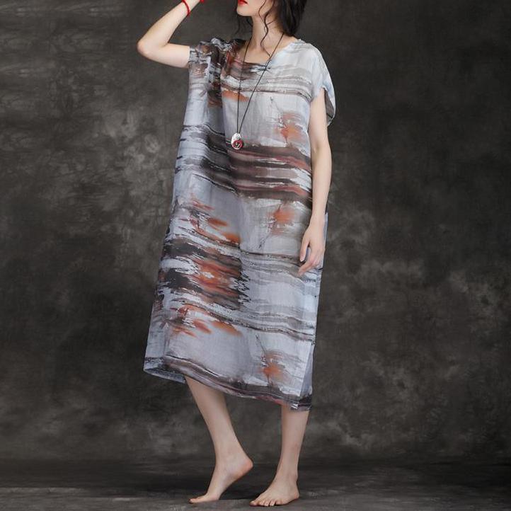 Beautiful linen Wardrobes Casual Ink And Wash Print Elegant Ramie Dress - Omychic