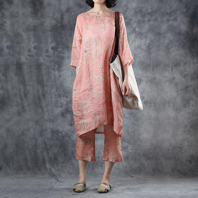 Beautiful linen clothes Fine Print Linen Half Sleeve Floral Blouse - Omychic