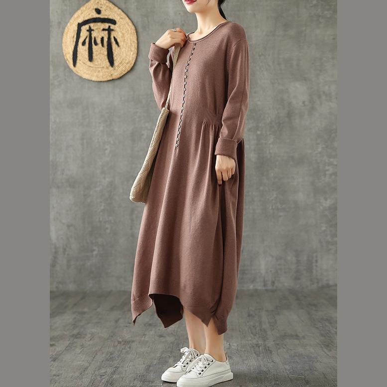Beautiful o neck asymmetric cotton quilting dresses Tunic Tops chocolate cotton robes Dress - Omychic