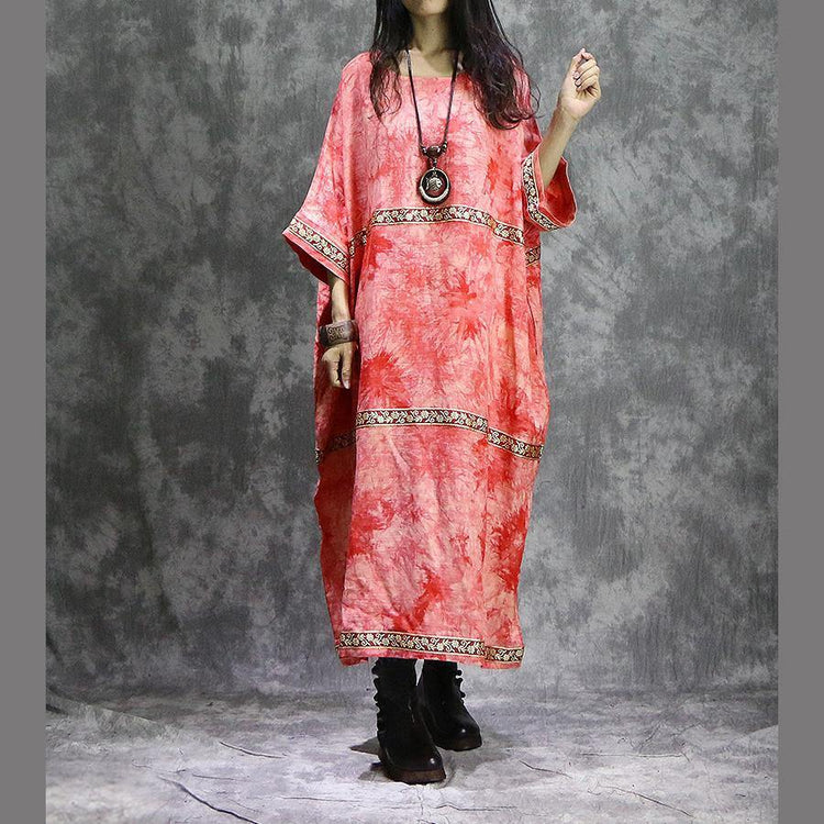Beautiful o neck cotton clothes Pakistani Tunic Tops red patchwork long Dress summer - Omychic