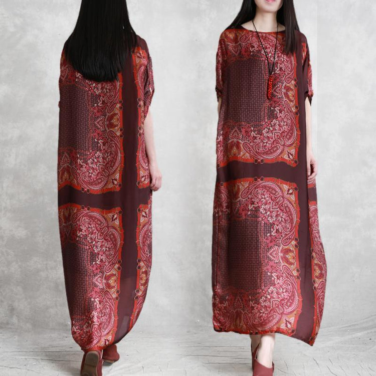 Beautiful o neck half sleeve Fashion Ideas red print A Line Dress summer - Omychic