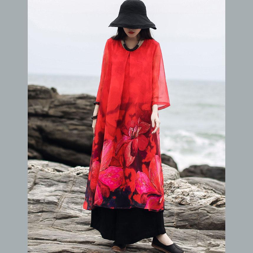 Beautiful o neck half sleeve clothes For Women Fashion Shape red print Robe Dress Summer - Omychic