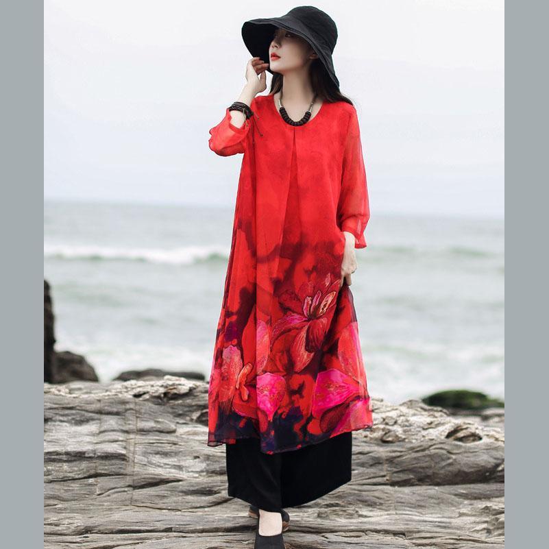 Beautiful o neck half sleeve clothes For Women Fashion Shape red print Robe Dress Summer - Omychic