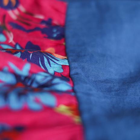 Beautiful o neck half sleeve linen clothes Fabrics blue patchwork print Dresses summer - Omychic