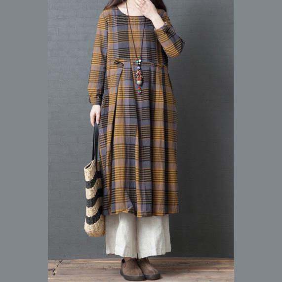 Beautiful o neck linen Wardrobes Casual Online Shopping gray plaid linen robes Dress - Omychic